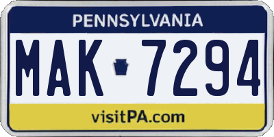 PA license plate MAK7294