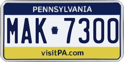 PA license plate MAK7300