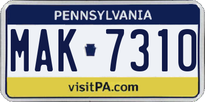 PA license plate MAK7310