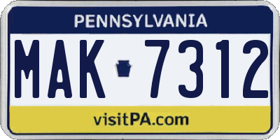 PA license plate MAK7312