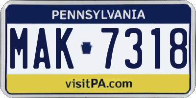 PA license plate MAK7318