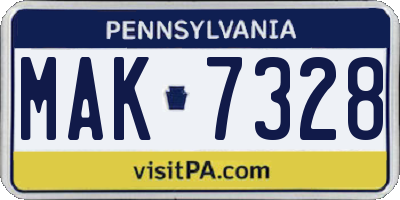 PA license plate MAK7328