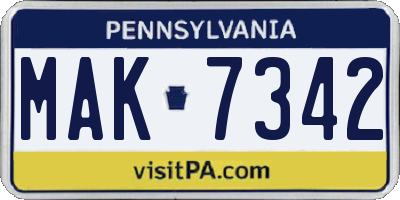 PA license plate MAK7342