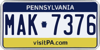 PA license plate MAK7376