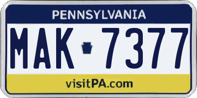 PA license plate MAK7377