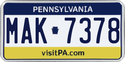PA license plate MAK7378