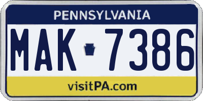 PA license plate MAK7386