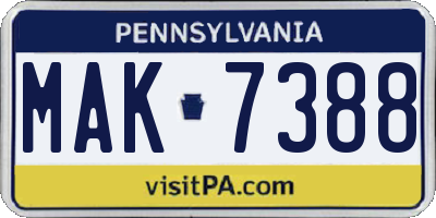 PA license plate MAK7388