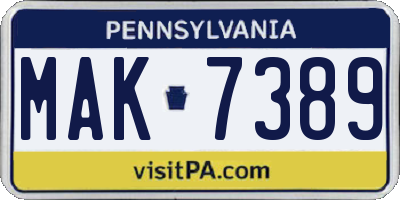 PA license plate MAK7389
