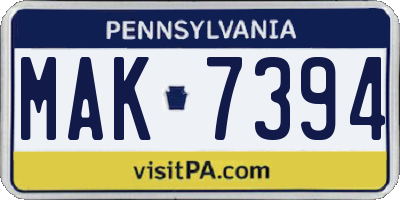 PA license plate MAK7394