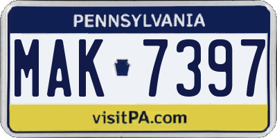 PA license plate MAK7397