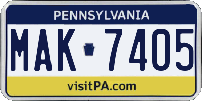 PA license plate MAK7405