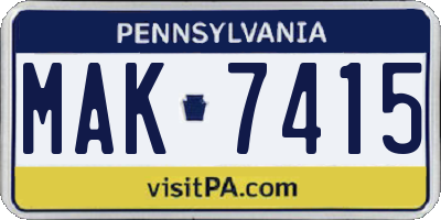 PA license plate MAK7415