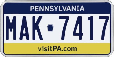 PA license plate MAK7417