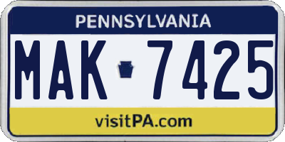PA license plate MAK7425