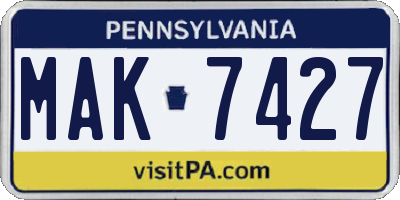 PA license plate MAK7427