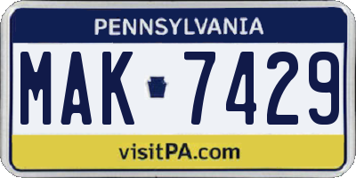 PA license plate MAK7429