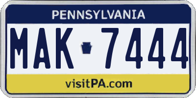 PA license plate MAK7444
