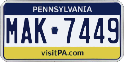 PA license plate MAK7449