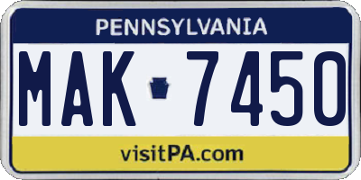 PA license plate MAK7450