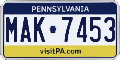 PA license plate MAK7453