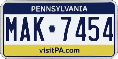 PA license plate MAK7454