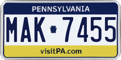 PA license plate MAK7455
