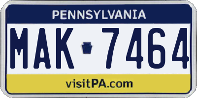PA license plate MAK7464