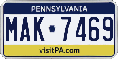 PA license plate MAK7469