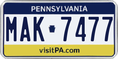 PA license plate MAK7477
