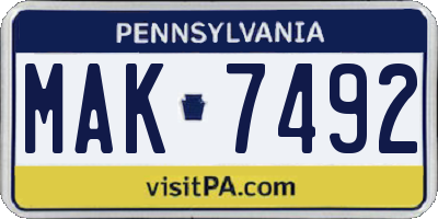 PA license plate MAK7492