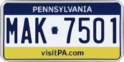 PA license plate MAK7501