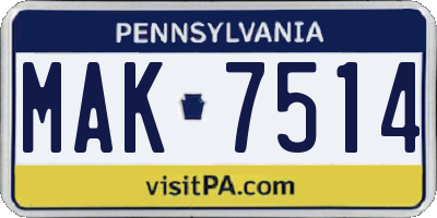 PA license plate MAK7514