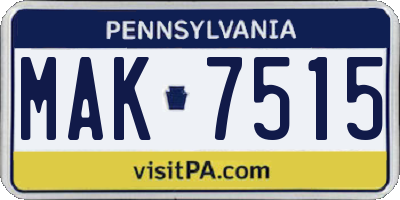 PA license plate MAK7515