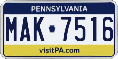 PA license plate MAK7516