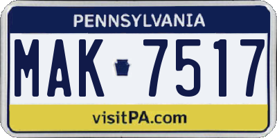 PA license plate MAK7517