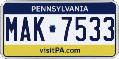 PA license plate MAK7533