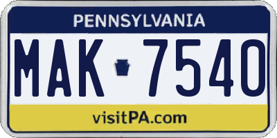 PA license plate MAK7540