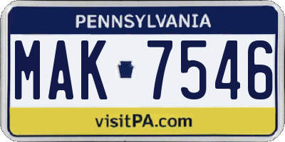 PA license plate MAK7546