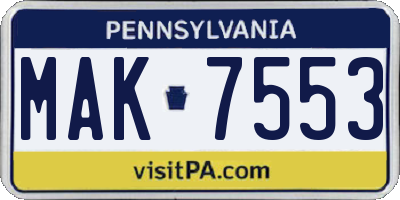 PA license plate MAK7553