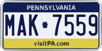 PA license plate MAK7559
