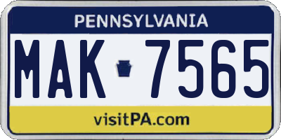 PA license plate MAK7565