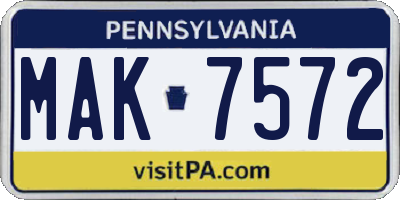 PA license plate MAK7572