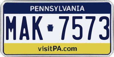 PA license plate MAK7573