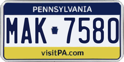 PA license plate MAK7580
