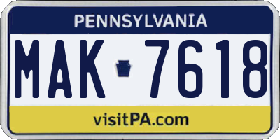 PA license plate MAK7618