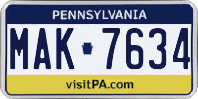 PA license plate MAK7634