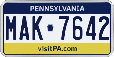 PA license plate MAK7642