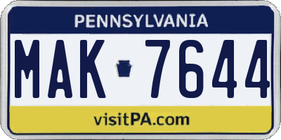 PA license plate MAK7644