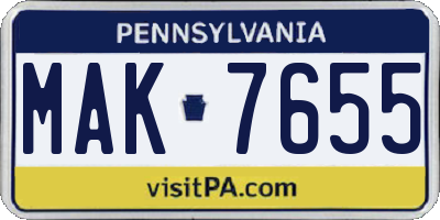 PA license plate MAK7655